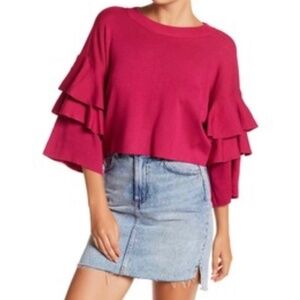 Elodie Soft Triple Ruffled Sleeve Sweater Top size M fushia